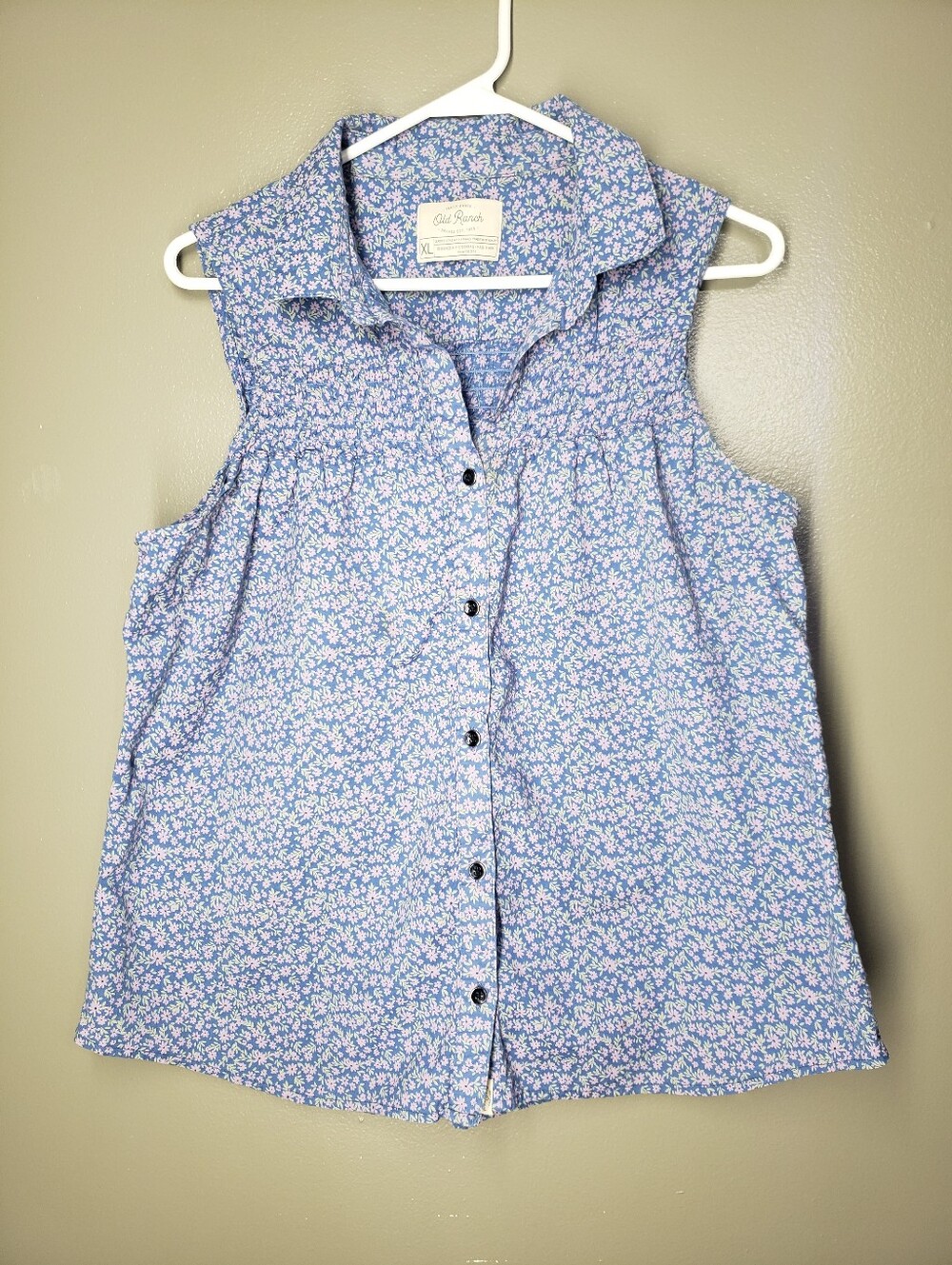 Old Ranch Womens Blue Floral Button Down Tank Top Size XL 2021 100% Cotton